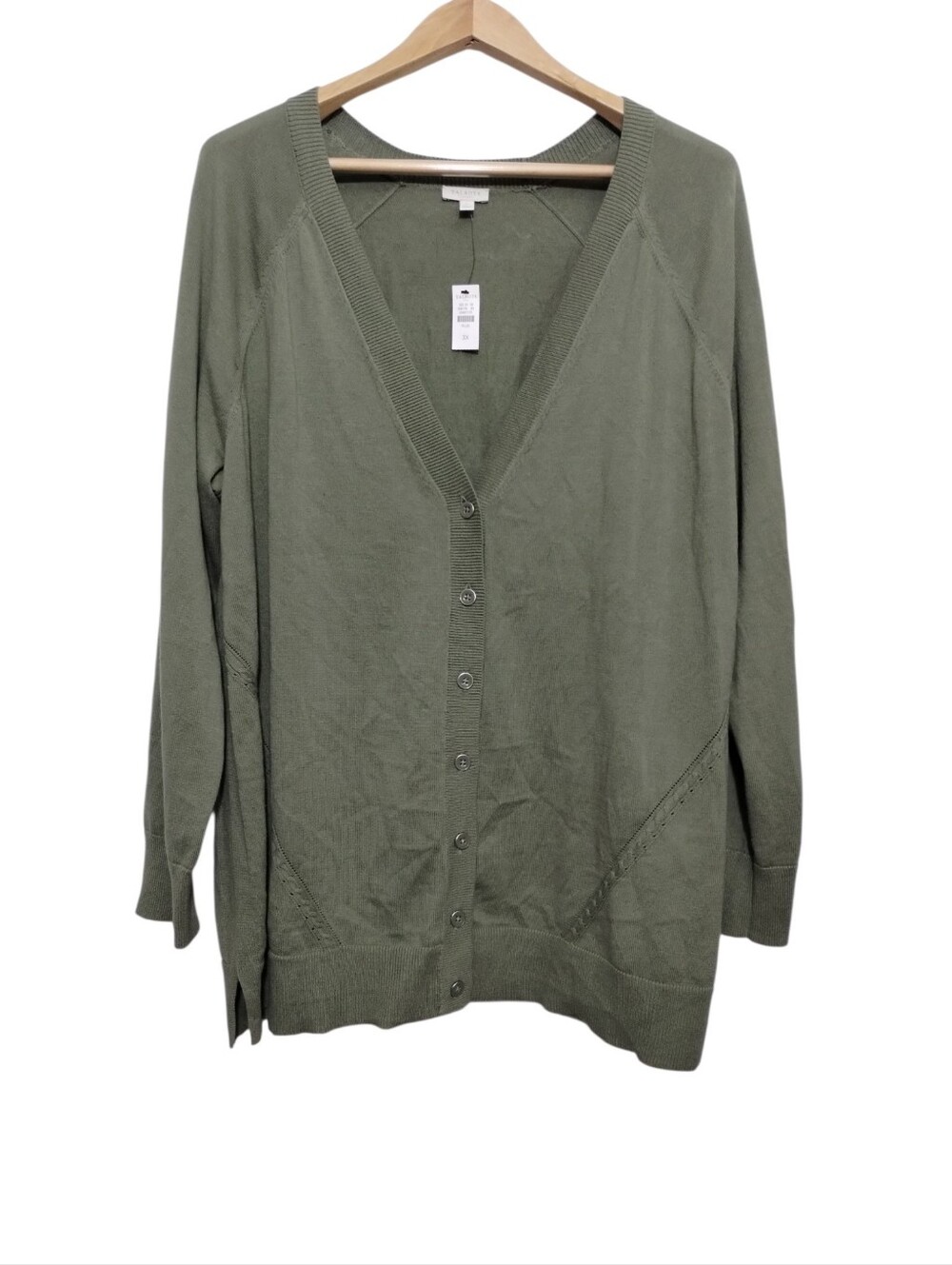 Talbots Plus Womens 3XL Olive Green V-Neck Button Cardigan Preppy Academia